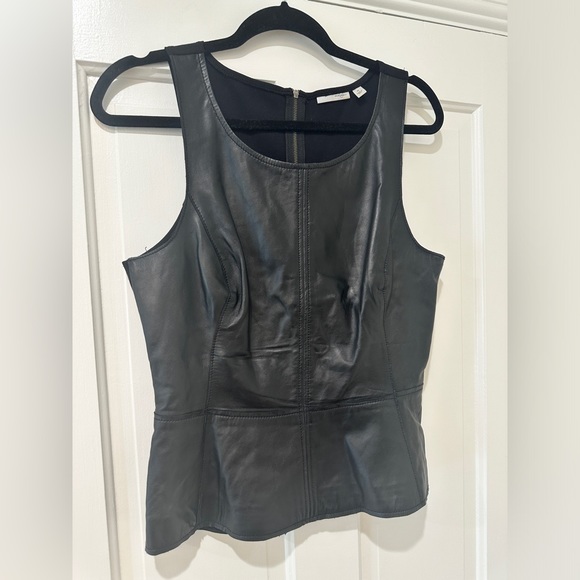 Halogen black leather front knit top blouse peplum fitted - Picture 7 of 13